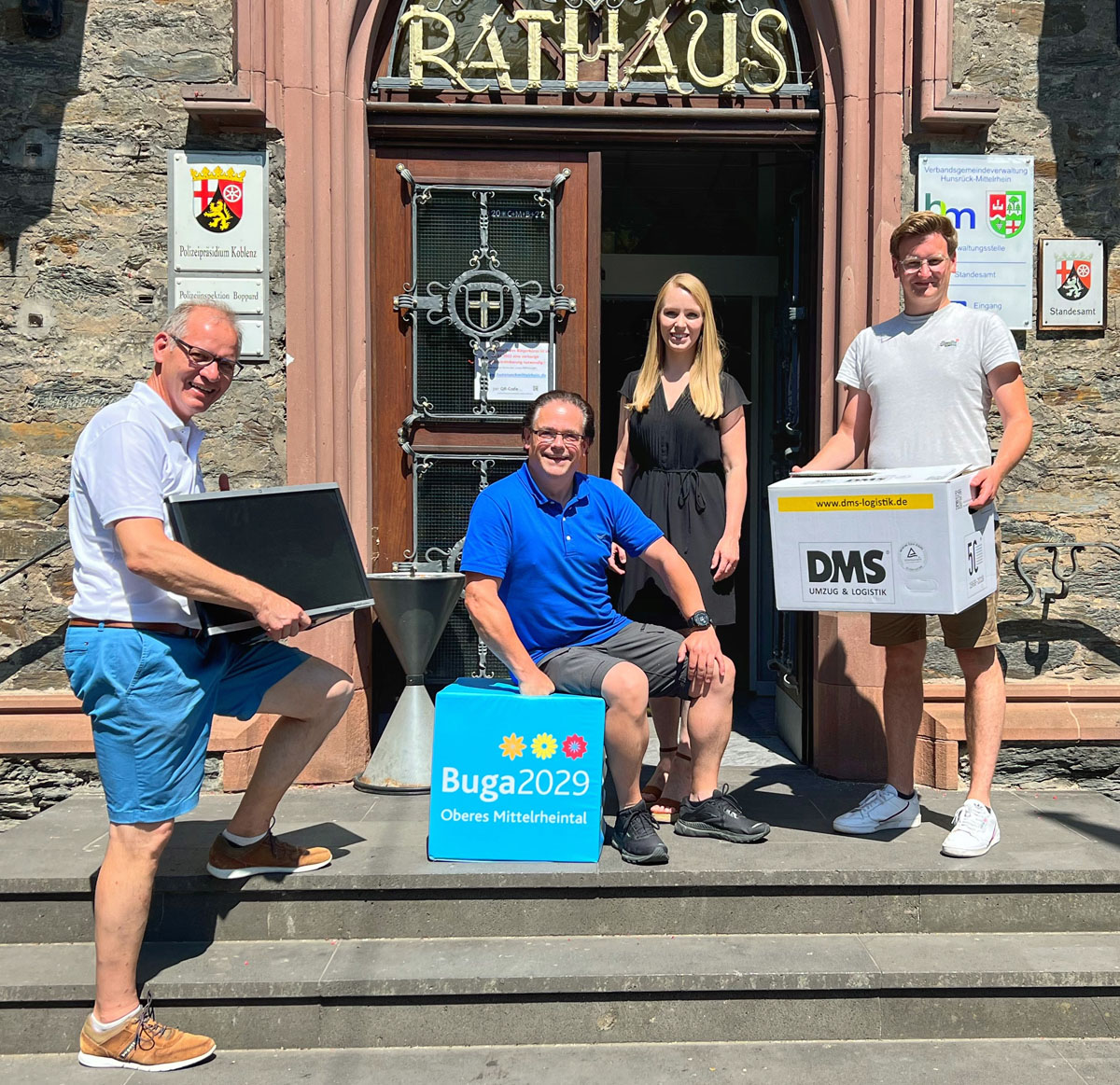 Buga-Zentrale in Oberwesel mit Andreas Jöckel und Ex-Weinkönigin Sarah Hulten. Foto: Buga 2029.