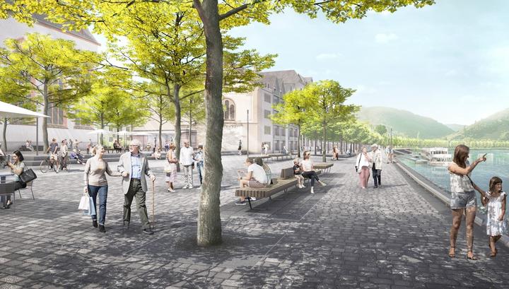 So stellt sich das Berliner Büro Franz Reschke die künftige Rheinallee vor. Visualisierung: Franz Reschke Landschaftsarchitektur