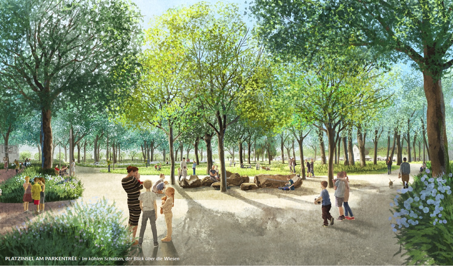 Buga-Entwurf für den Rüdesheimer Hafenpark. Visualisierung: Franz Reschke Landschaftsarchitektur