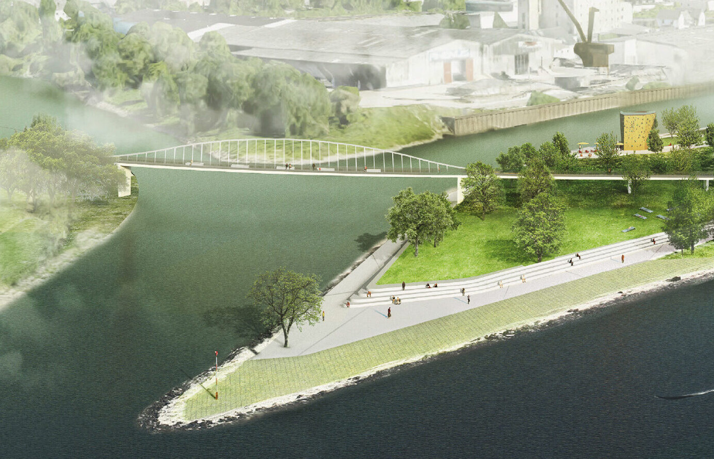 Lahnsteiner Hafenbrücke. Visualisierung: Buga29/Geskes.Hack