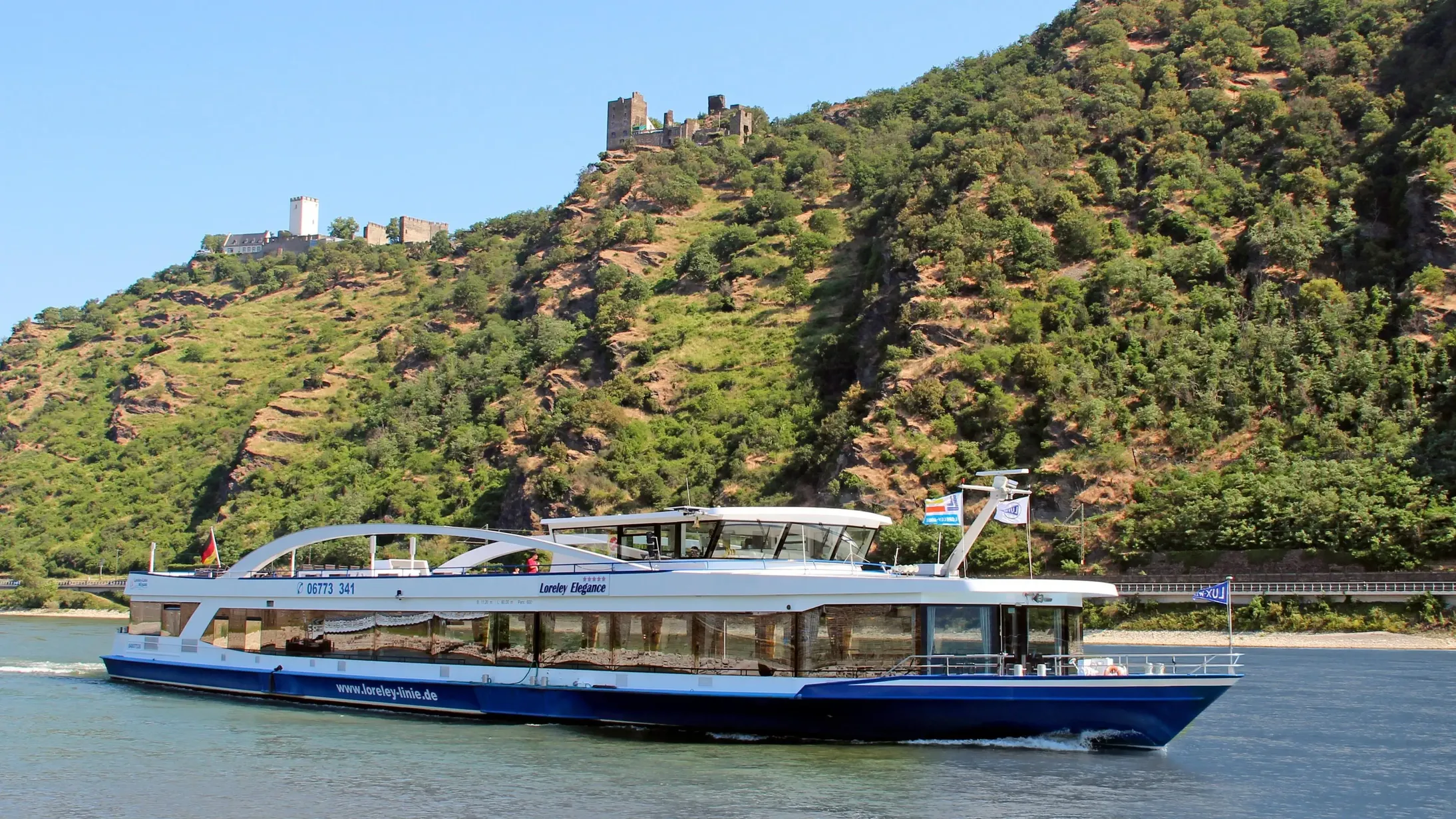 MS "Loreley Elegance" vor Kamp-Bornhofen. Foto: Tim Wilken/Lux-Werft- und Schifffart GmbH/Loreley-Linie